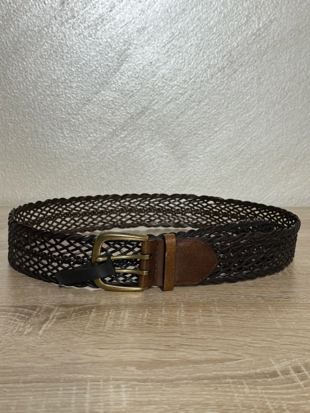 Dark Brown Genuine Bonded Leather Braided Belt Women Size L/XL